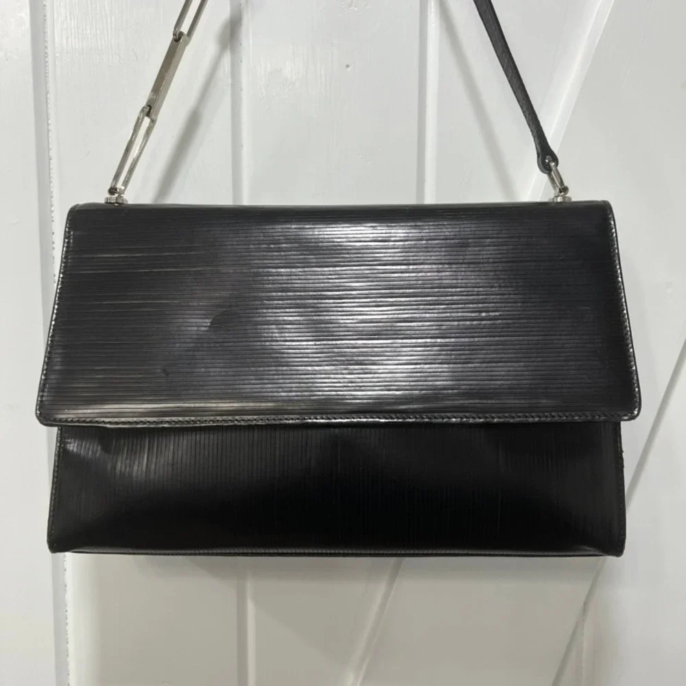 PIBRA Leather Shoulder Purse Square Structure Black Leather Italy - Picture 2 of 16